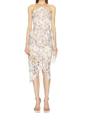 Elliatt White Lace Midi Dress with Pink & Tan Floral Print